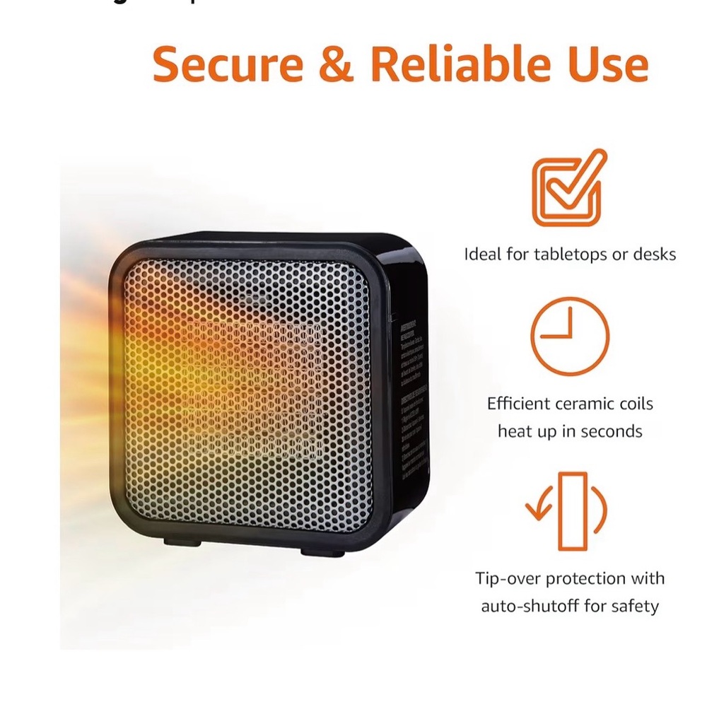 Amazon Essentials Black and Silver Portable Ceramic Space Heater (A122) - Picture 4 of 6